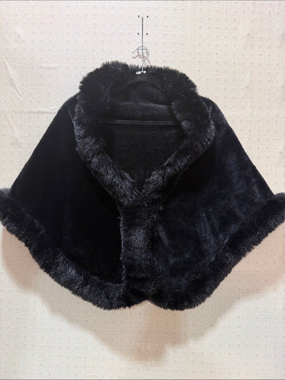 Women's Black Faux Fur Cape with Plush Trim